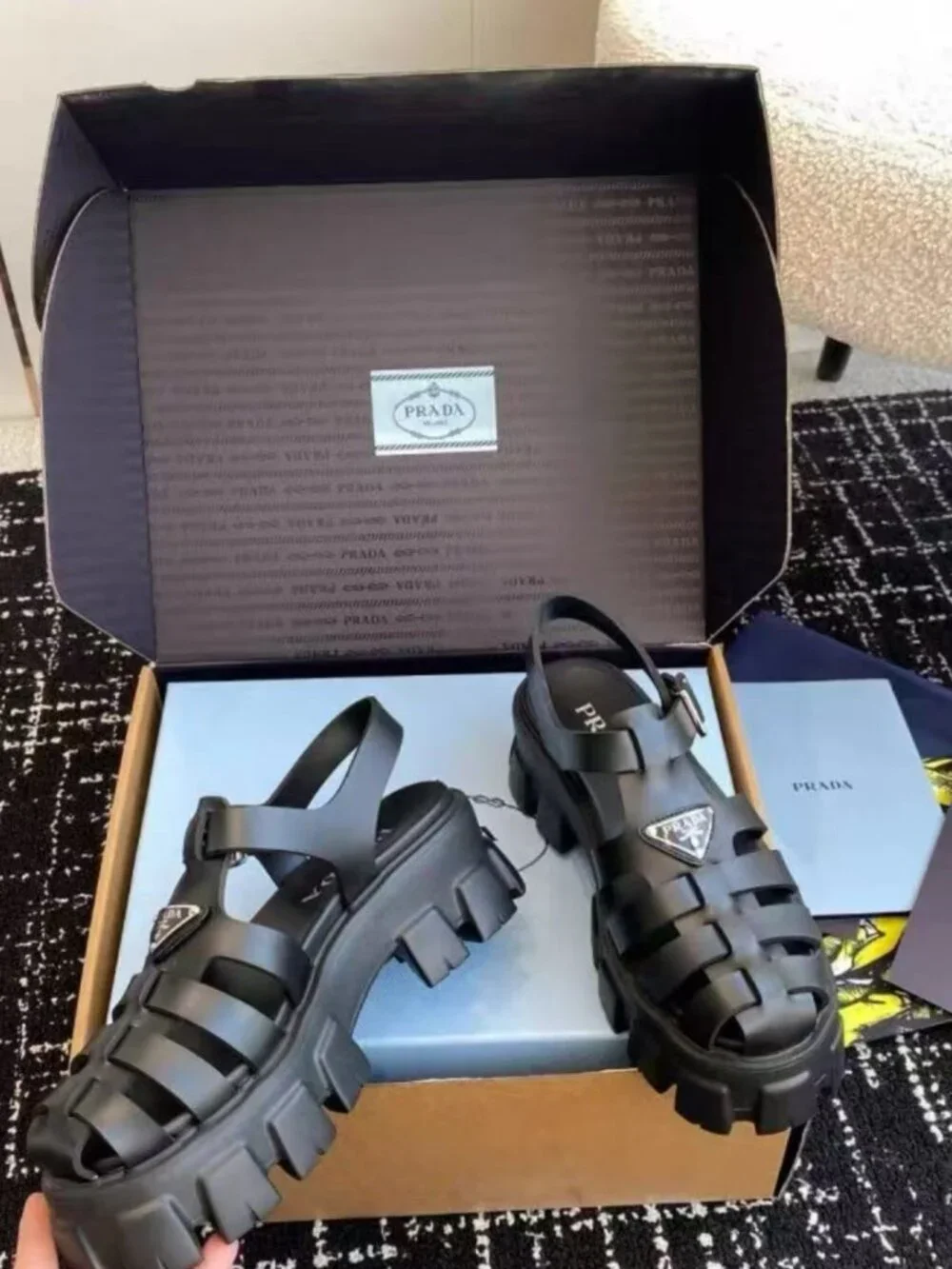 Prada Black Rubber Platform Fisherman Sandals